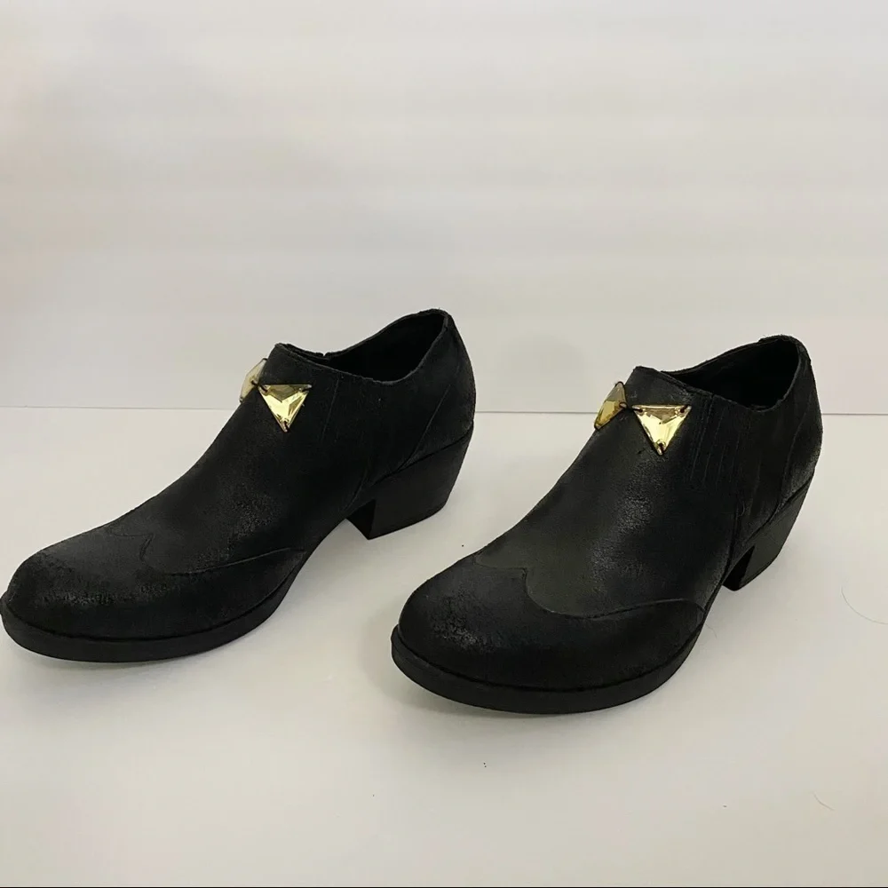 Korks Black Leather Embellished Wingtip Booties